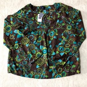 GAP Girl's Cotton Blend Lightweight Long-sleeve Blouse Brown +Flowers Size XL 12